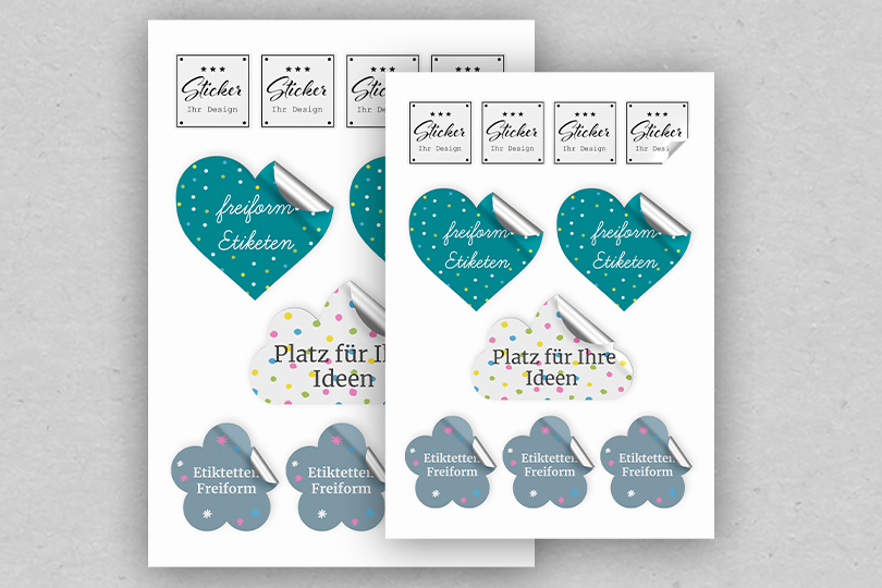 Etiketten Freiform auf Bogen